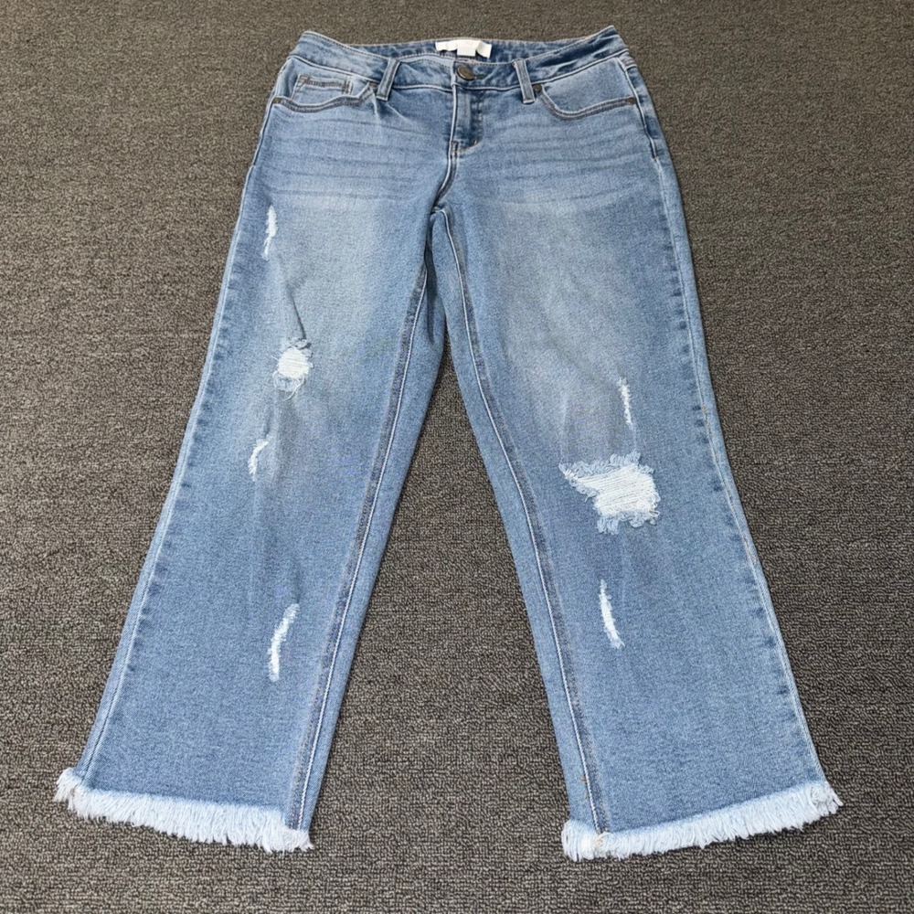 1822 Denim Women 2P/26P Distressed Frayed Hem Crop Straight Leg Jeans Light Blue